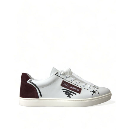 Dolce & Gabbana White Bordeaux Leather Logo Low Top Sneakers
