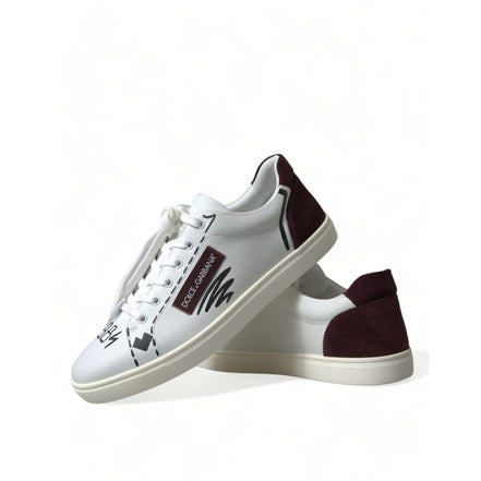 Scarpe da ginnastica basse Dolce & Gabbana in pelle bordeaux bianca con logo
