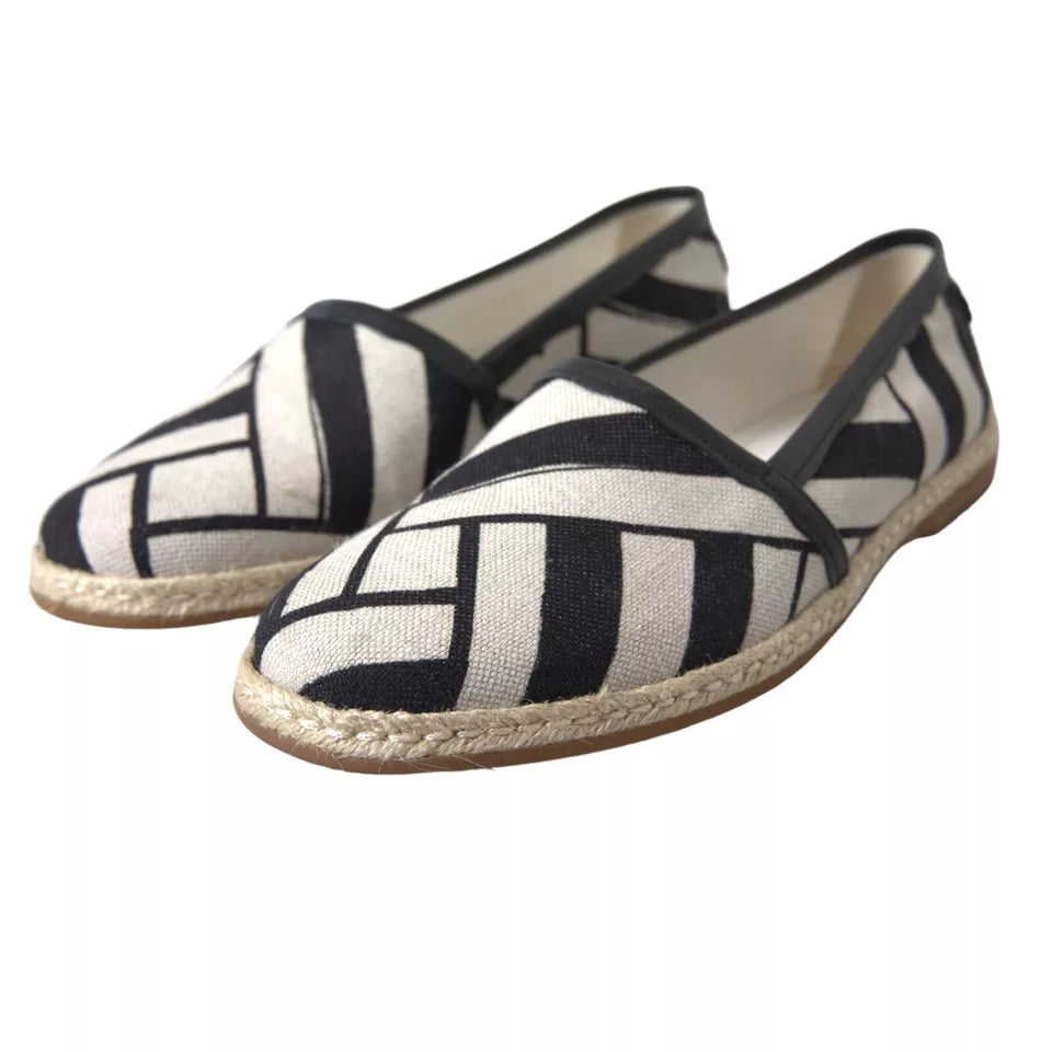 Chaussures Espadrilles Slip-On Rayées Noires et Blanches Dolce & Gabbana