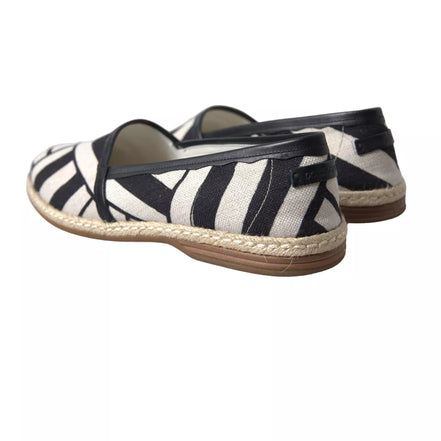 Chaussures Espadrilles Slip-On Rayées Noires et Blanches Dolce & Gabbana