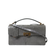 Borsa a tracolla media Balenciaga in pelle esotica grigia