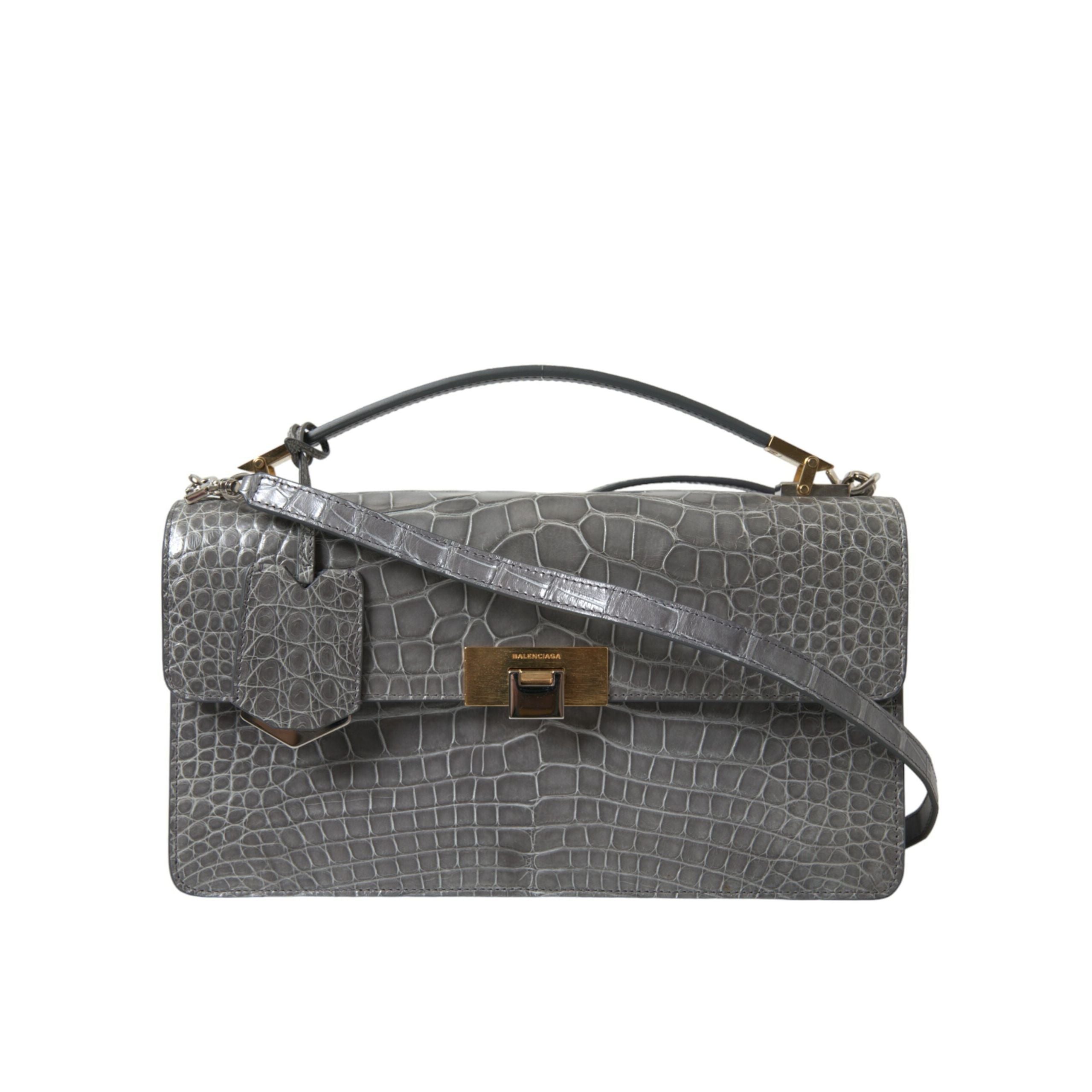 Borsa a tracolla media Balenciaga in pelle esotica grigia