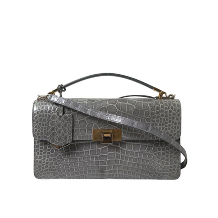 Borsa a tracolla media Balenciaga in pelle esotica grigia