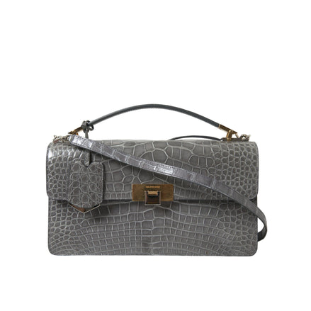 Sac à main Balenciaga gris en cuir exotique moyen