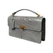 Borsa a tracolla media Balenciaga in pelle esotica grigia