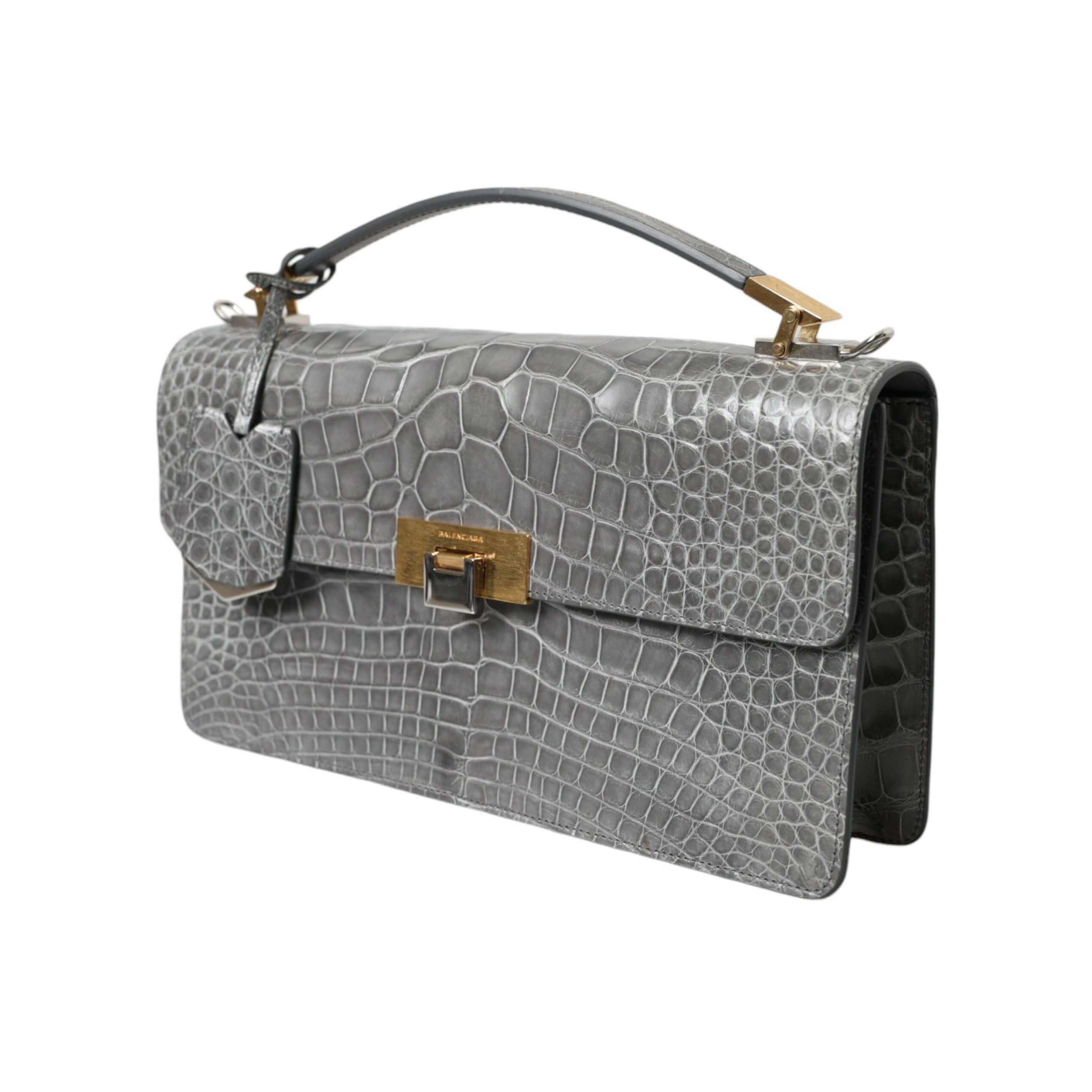Borsa a tracolla media Balenciaga in pelle esotica grigia