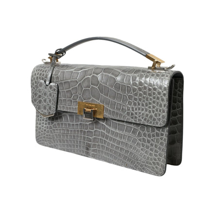 Borsa a tracolla media Balenciaga in pelle esotica grigia