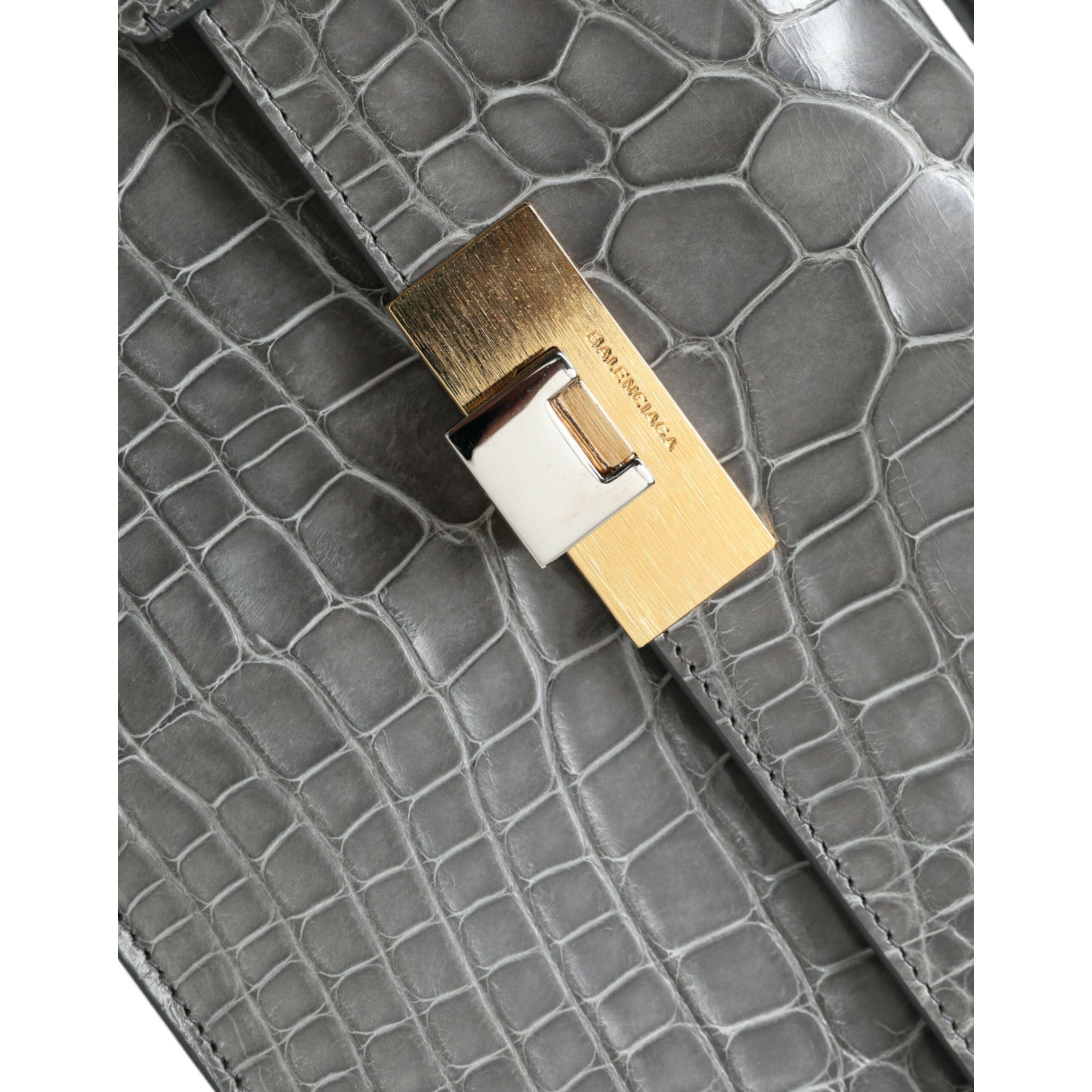 Borsa a tracolla media Balenciaga in pelle esotica grigia