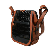 Sac bandoulière vertical Balenciaga en cuir façon peau exotique noir et marron