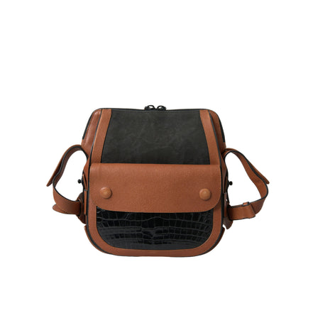 Sac bandoulière vertical Balenciaga en cuir façon peau exotique noir et marron