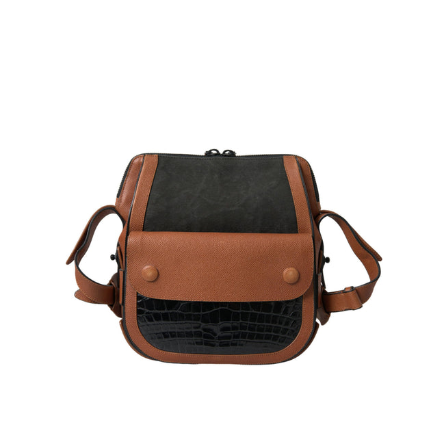 Sac bandoulière vertical Balenciaga en cuir façon peau exotique noir et marron