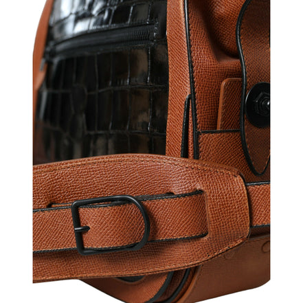 Sac bandoulière vertical Balenciaga en cuir façon peau exotique noir et marron