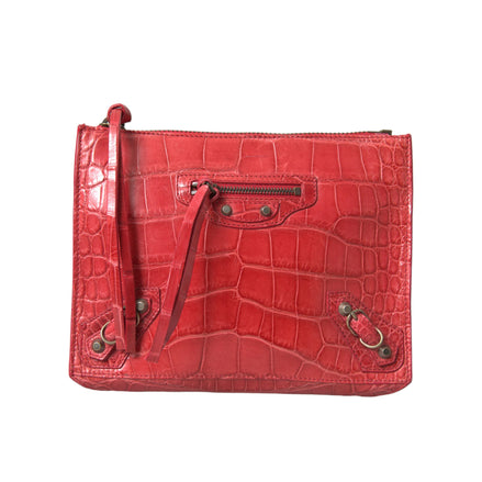 Balenciaga Pochette Classique en Cuir Exotique Rouge
