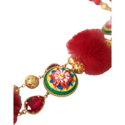 Collier Dolce & Gabbana Carretto en laiton doré, fourrure rouge et cristaux