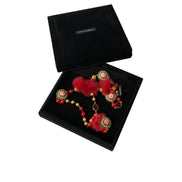 Collier Dolce & Gabbana Carretto en laiton doré, fourrure rouge et cristaux