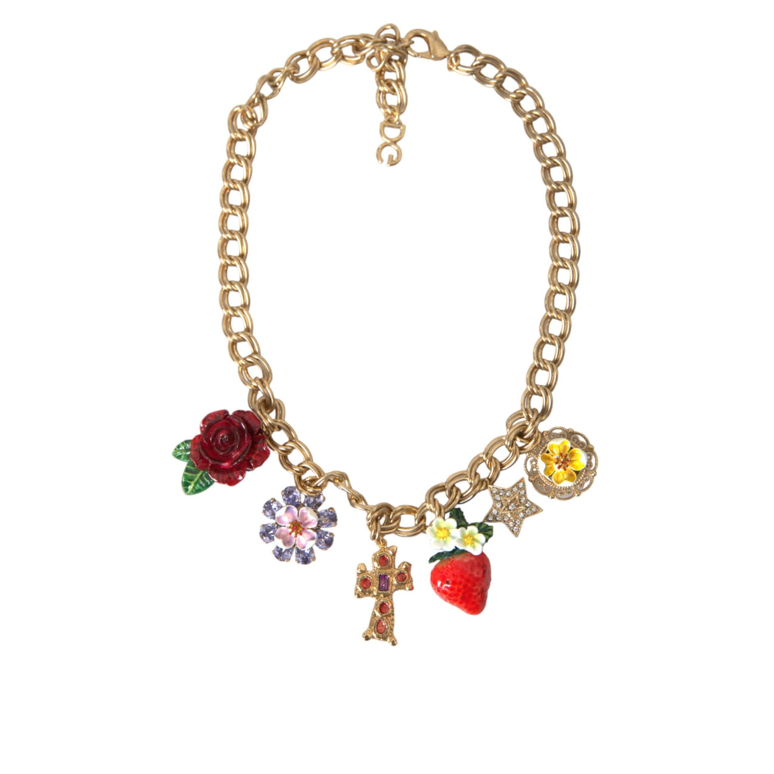 Collier pendentif Dolce & Gabbana chaîne or rose croix fraise étoile