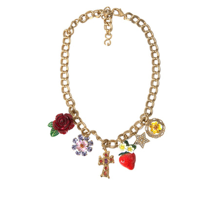 Collier pendentif Dolce & Gabbana chaîne or rose croix fraise étoile