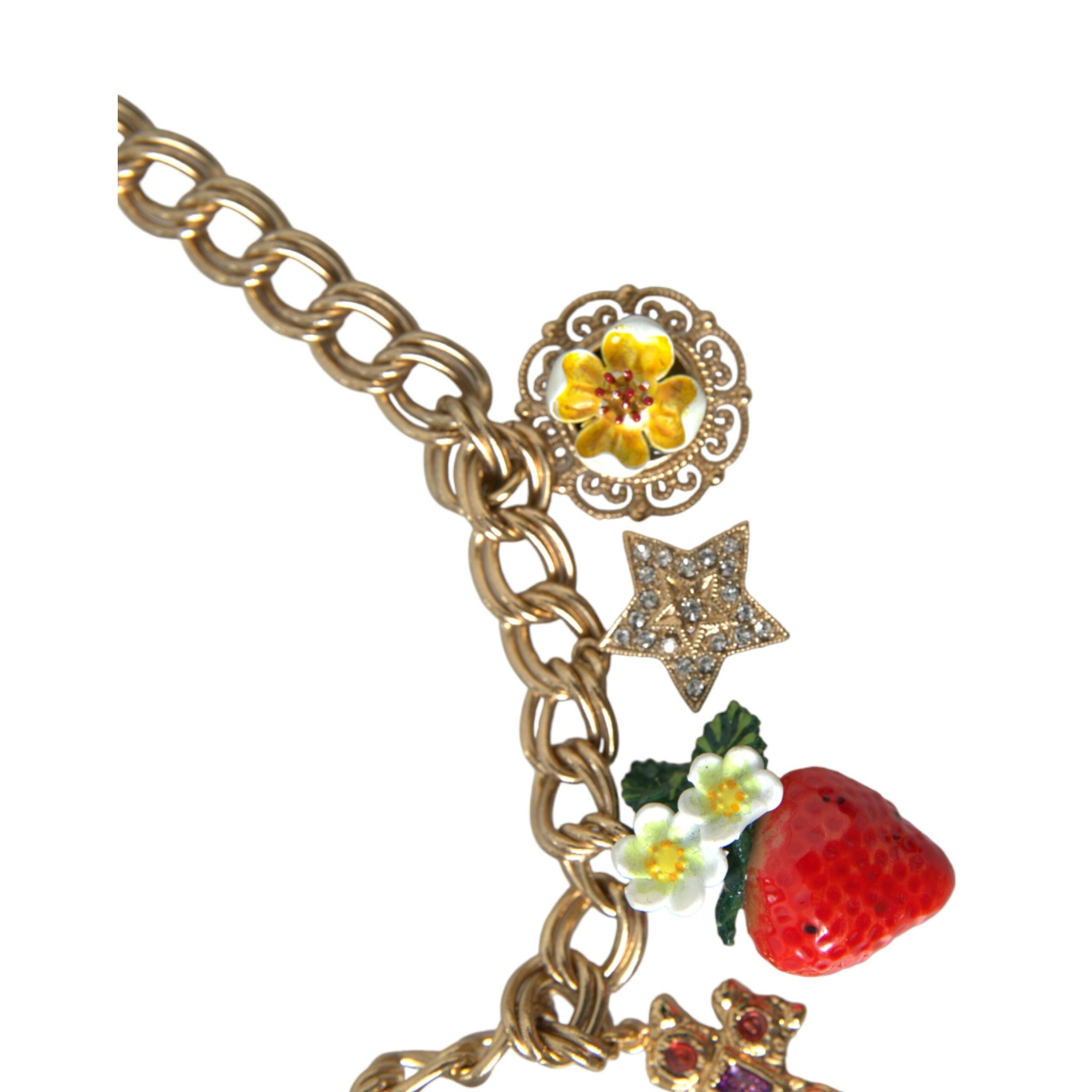Collier pendentif Dolce & Gabbana chaîne or rose croix fraise étoile