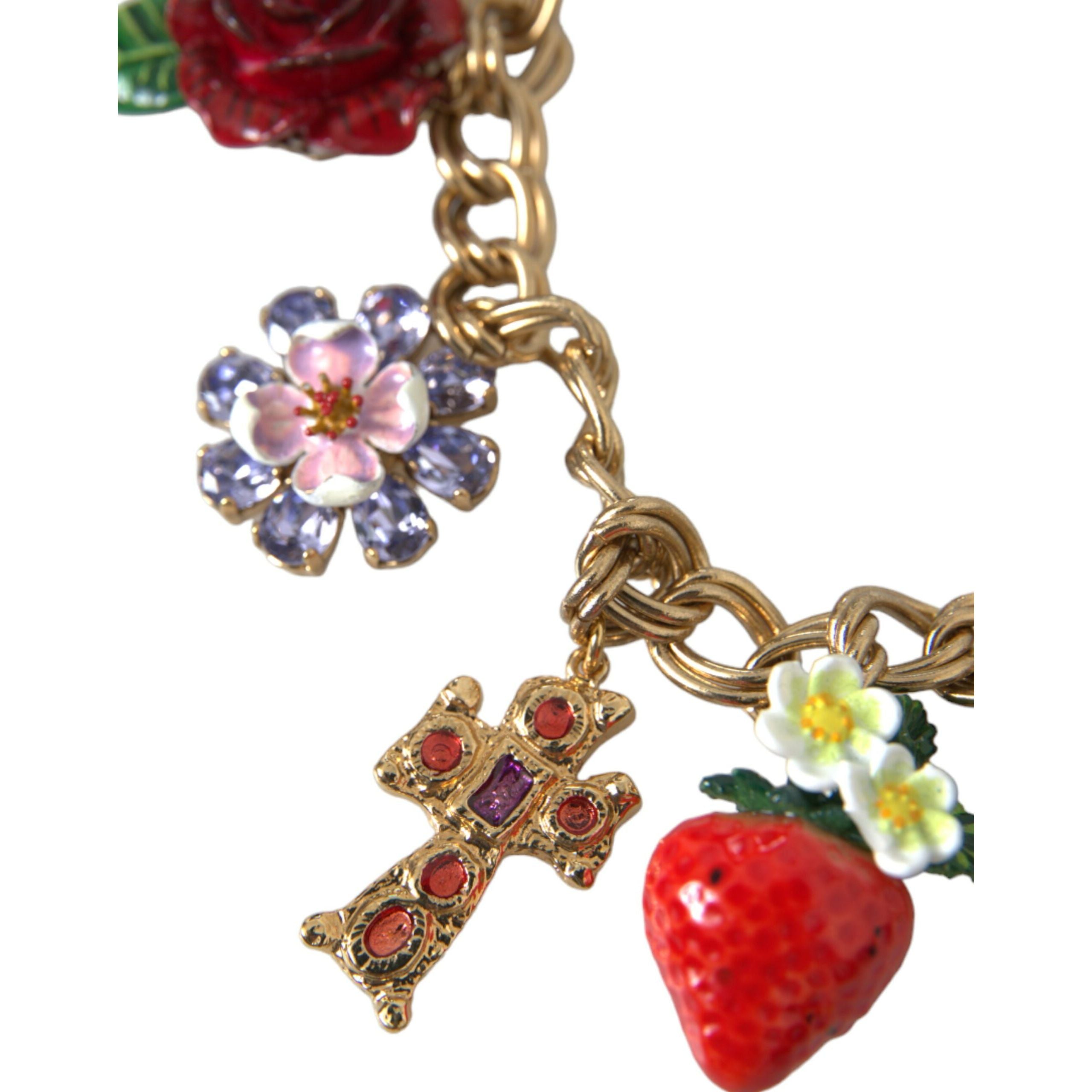 Collier pendentif Dolce & Gabbana chaîne or rose croix fraise étoile