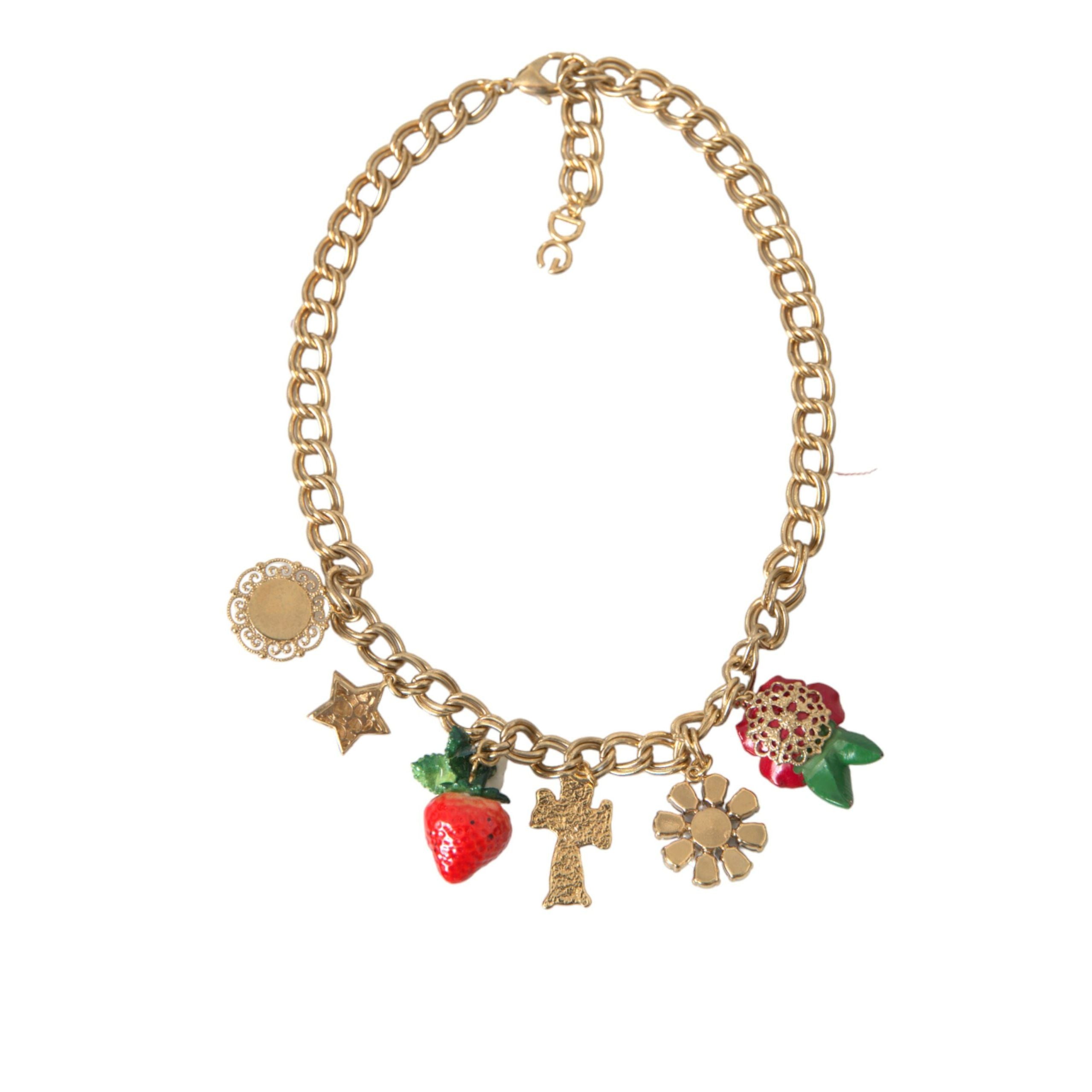 Collier pendentif Dolce & Gabbana chaîne or rose croix fraise étoile