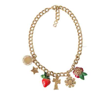 Collier pendentif Dolce & Gabbana chaîne or rose croix fraise étoile