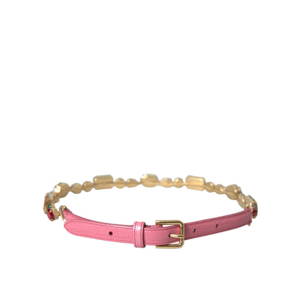 Ceinture Dolce & Gabbana en cuir rose ornée d'une chaîne en cristal