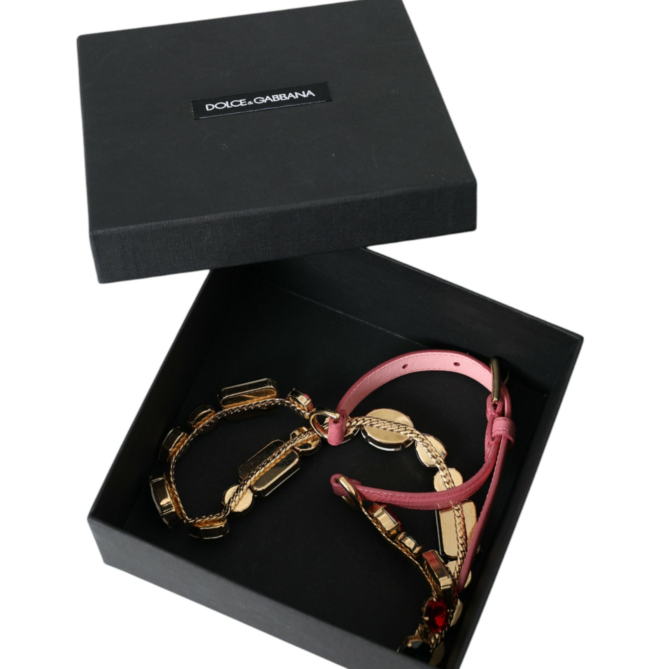 Cintura Dolce & Gabbana in Pelle Rosa con Catena e Cristalli