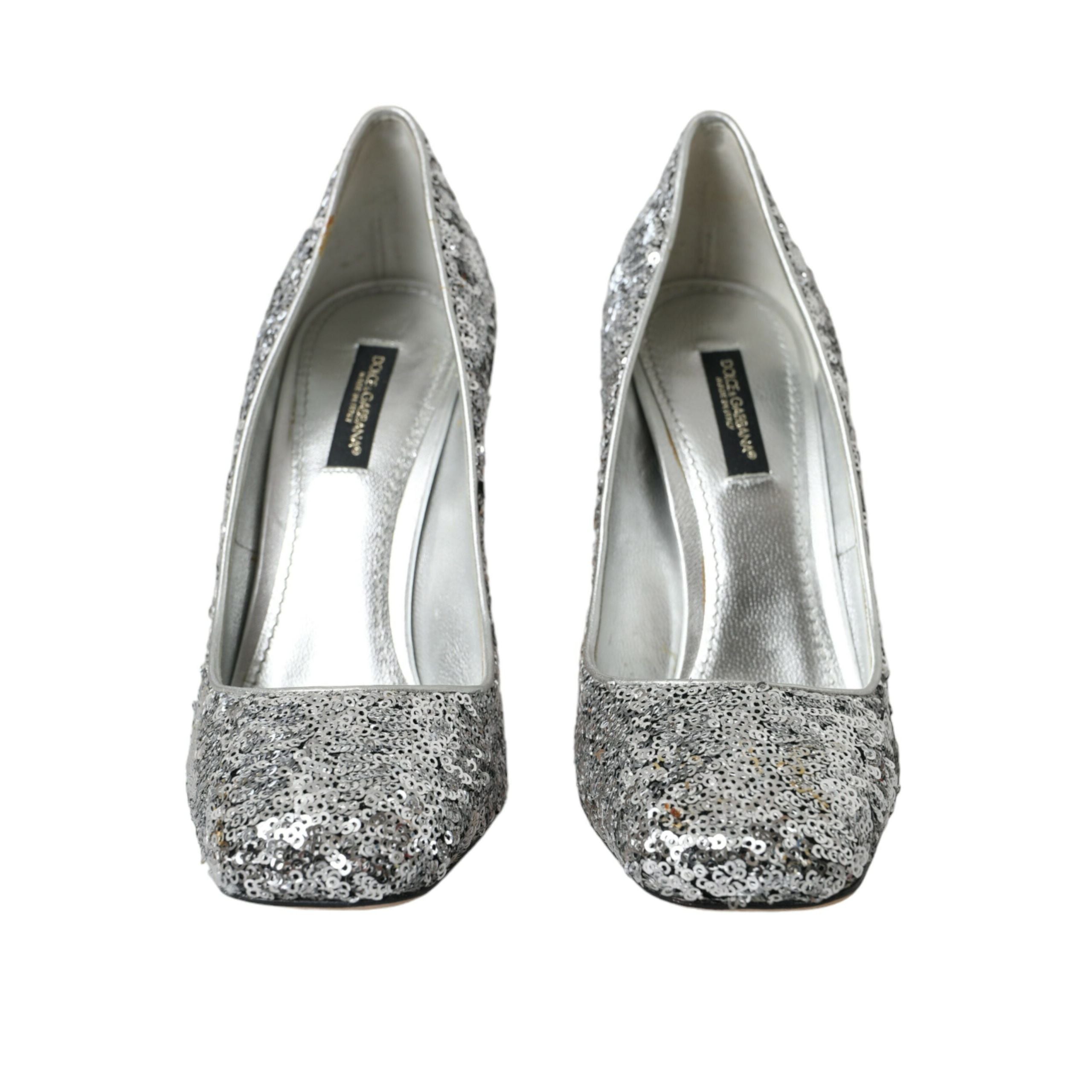 Scarpe décolleté con tacco e paillettes argento Dolce & Gabbana