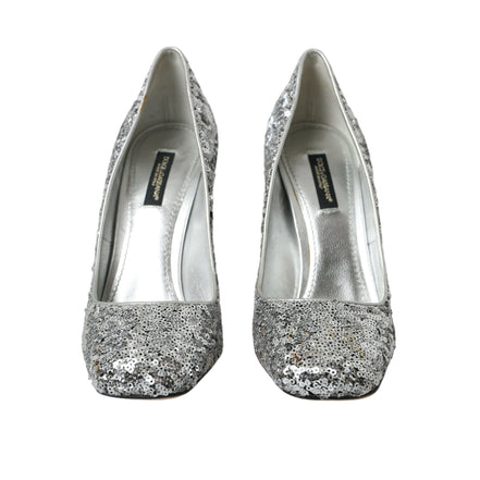 Scarpe décolleté con tacco e paillettes argento Dolce & Gabbana