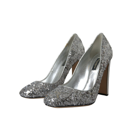 Scarpe décolleté con tacco e paillettes argento Dolce & Gabbana