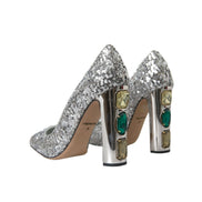 Scarpe décolleté con tacco e paillettes argento Dolce & Gabbana