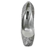 Scarpe décolleté con tacco e paillettes argento Dolce & Gabbana