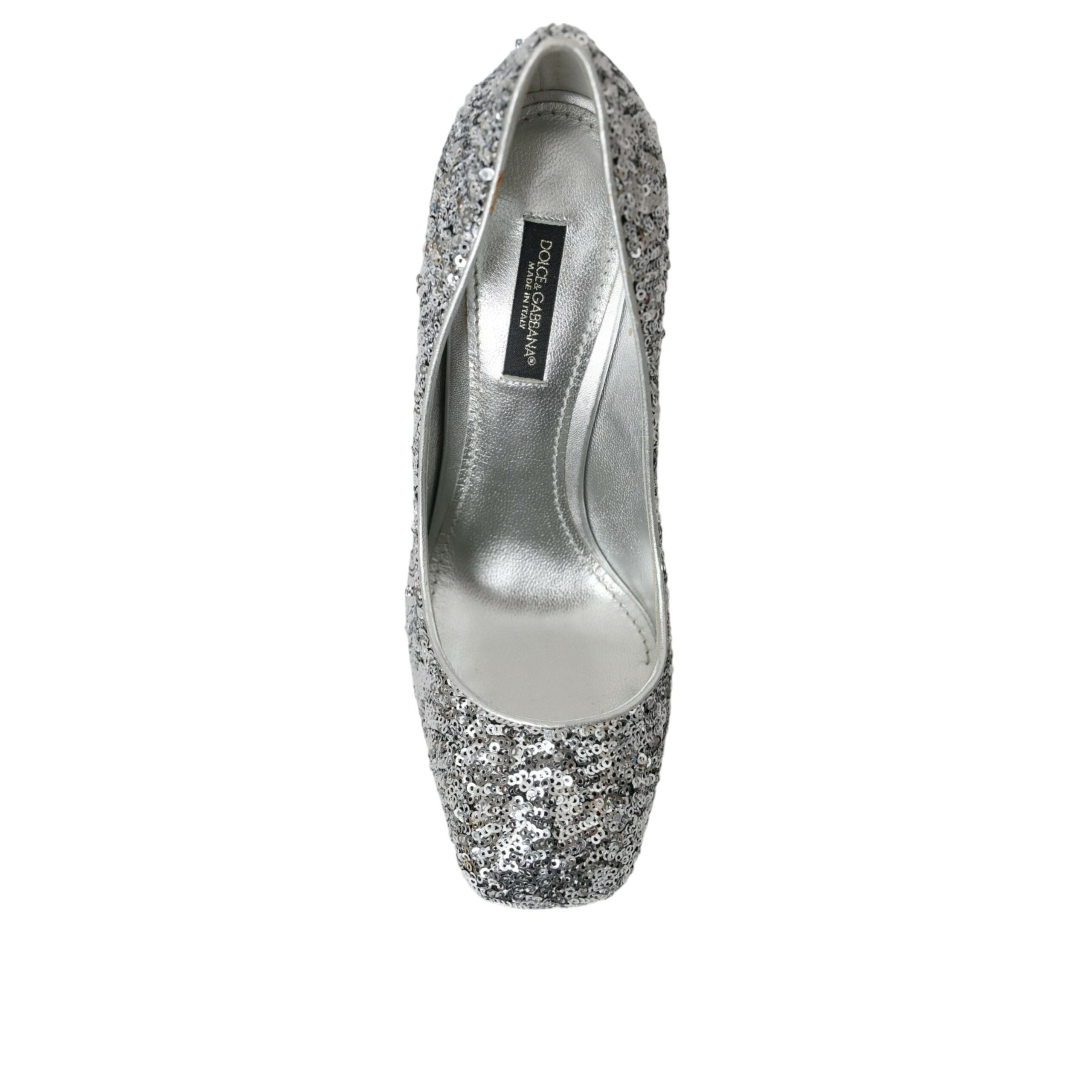Scarpe décolleté con tacco e paillettes argento Dolce & Gabbana