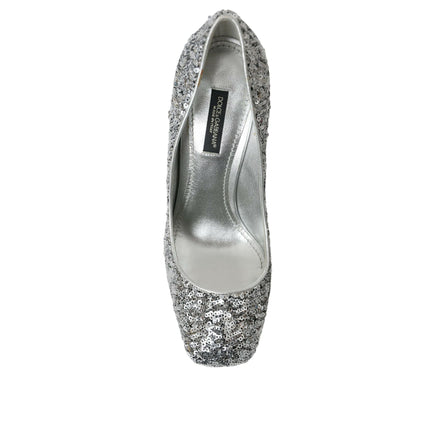 Scarpe décolleté con tacco e paillettes argento Dolce & Gabbana