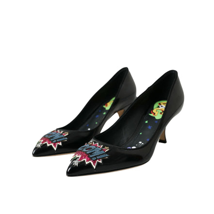 Scarpe décolleté con tacco in pelle nera con patch BOOM Dolce & Gabbana