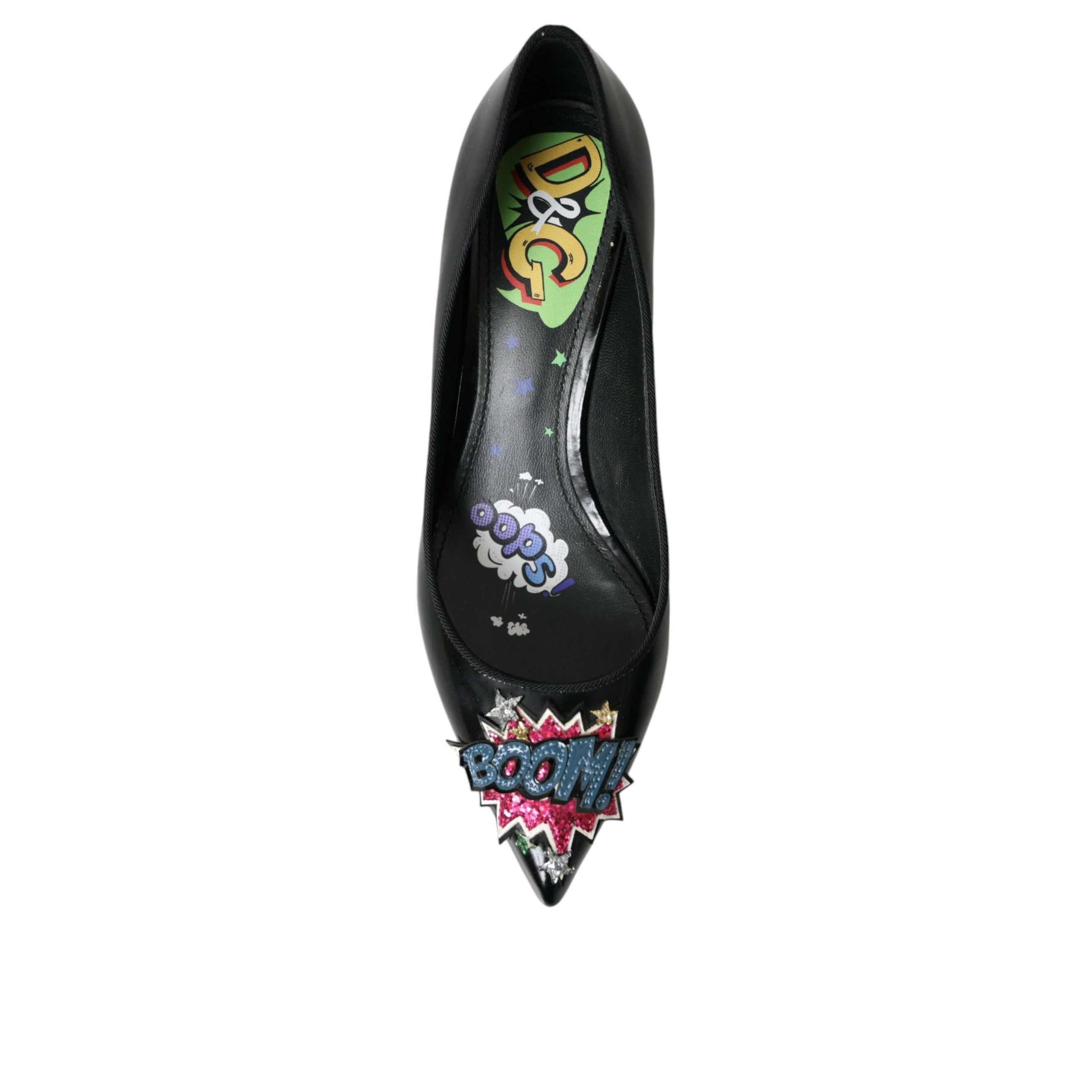 Scarpe décolleté con tacco in pelle nera con patch BOOM Dolce & Gabbana