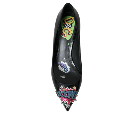 Scarpe décolleté con tacco in pelle nera con patch BOOM Dolce & Gabbana