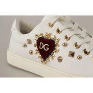Dolce & Gabbana Scarpe da Ginnastica in Pelle Bianca con Cuori Dorati e Rossi