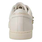 Dolce & Gabbana Scarpe da Ginnastica in Pelle Bianca con Cuori Dorati e Rossi