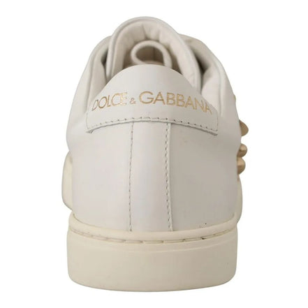 Dolce & Gabbana Scarpe da Ginnastica in Pelle Bianca con Cuori Dorati e Rossi
