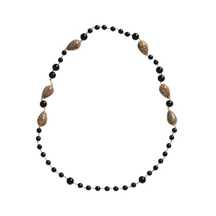 Collier long Dolce & Gabbana en laiton doré à imprimé noir et perles