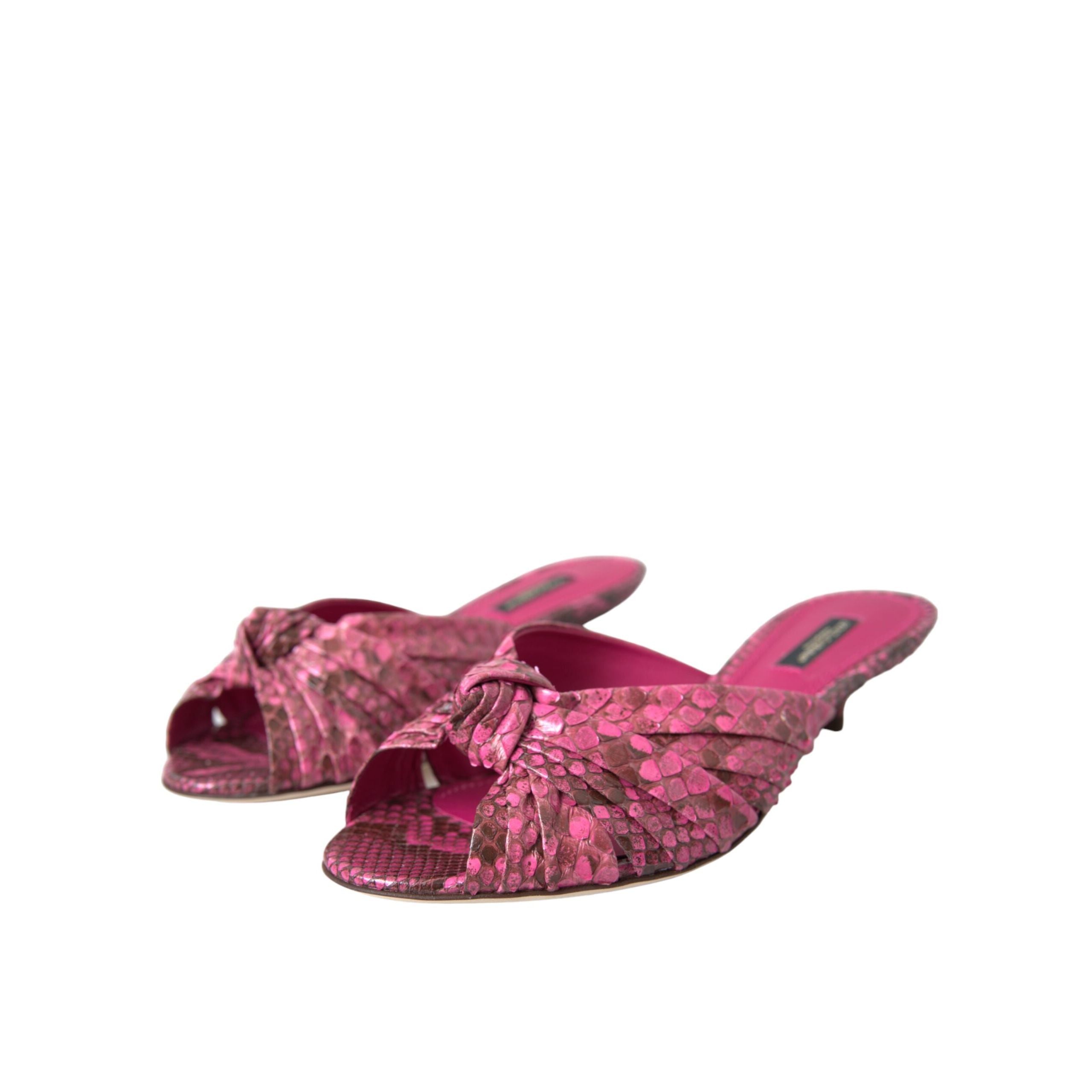 Dolce & Gabbana Pink Exotic Leather Kitten Heel Slides