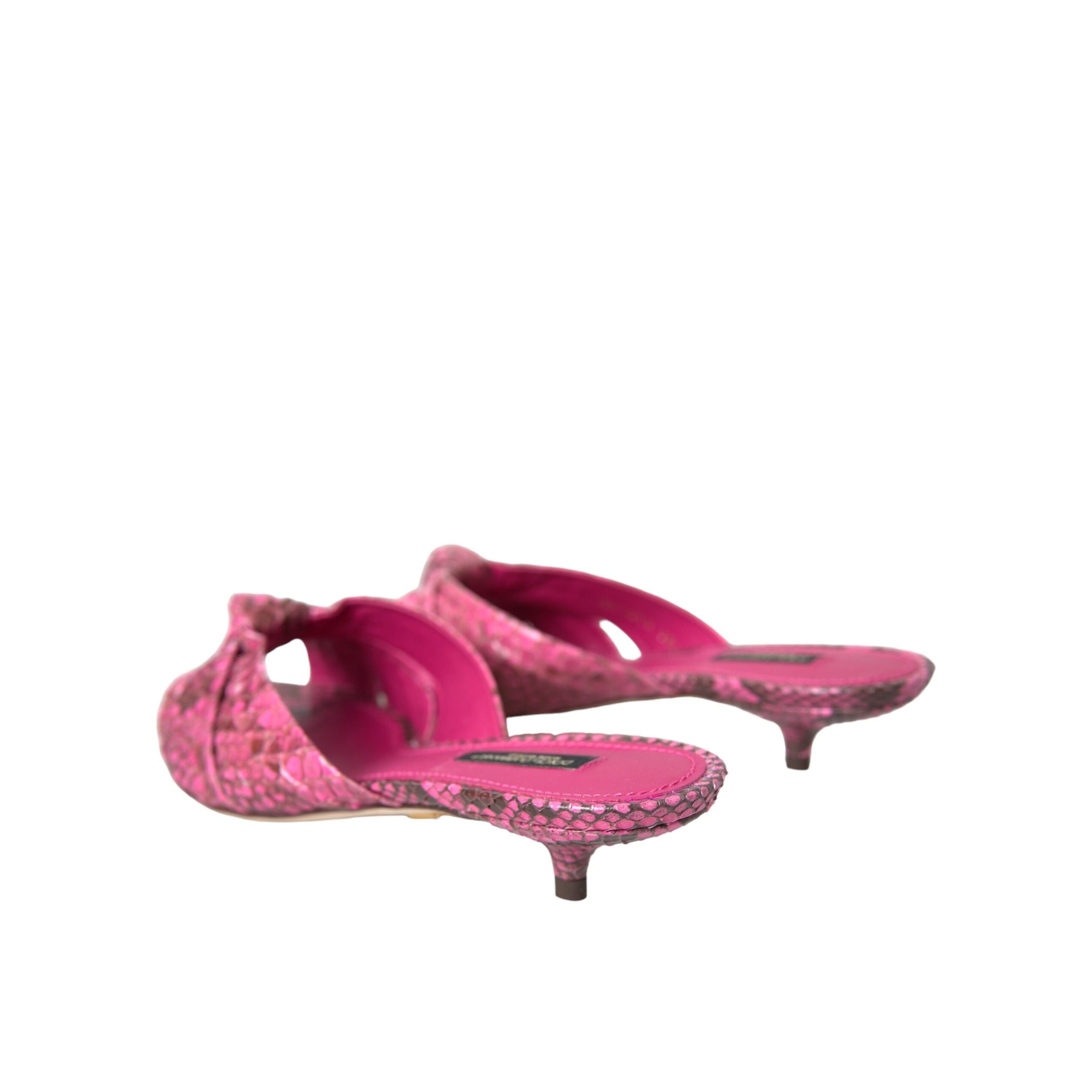 Dolce & Gabbana Pink Exotic Leather Kitten Heel Slides