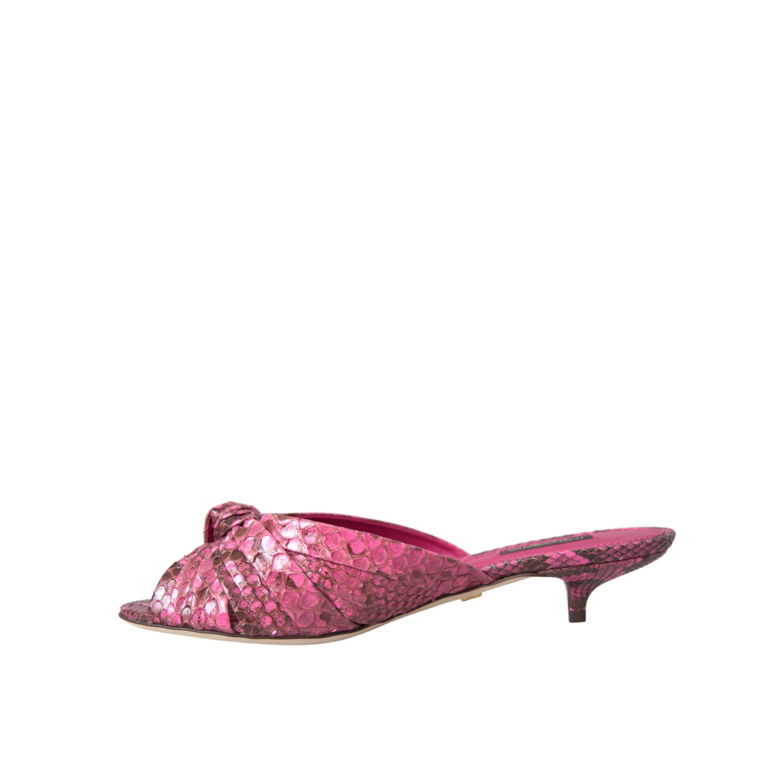 Dolce & Gabbana Pink Exotic Leather Kitten Heel Slides