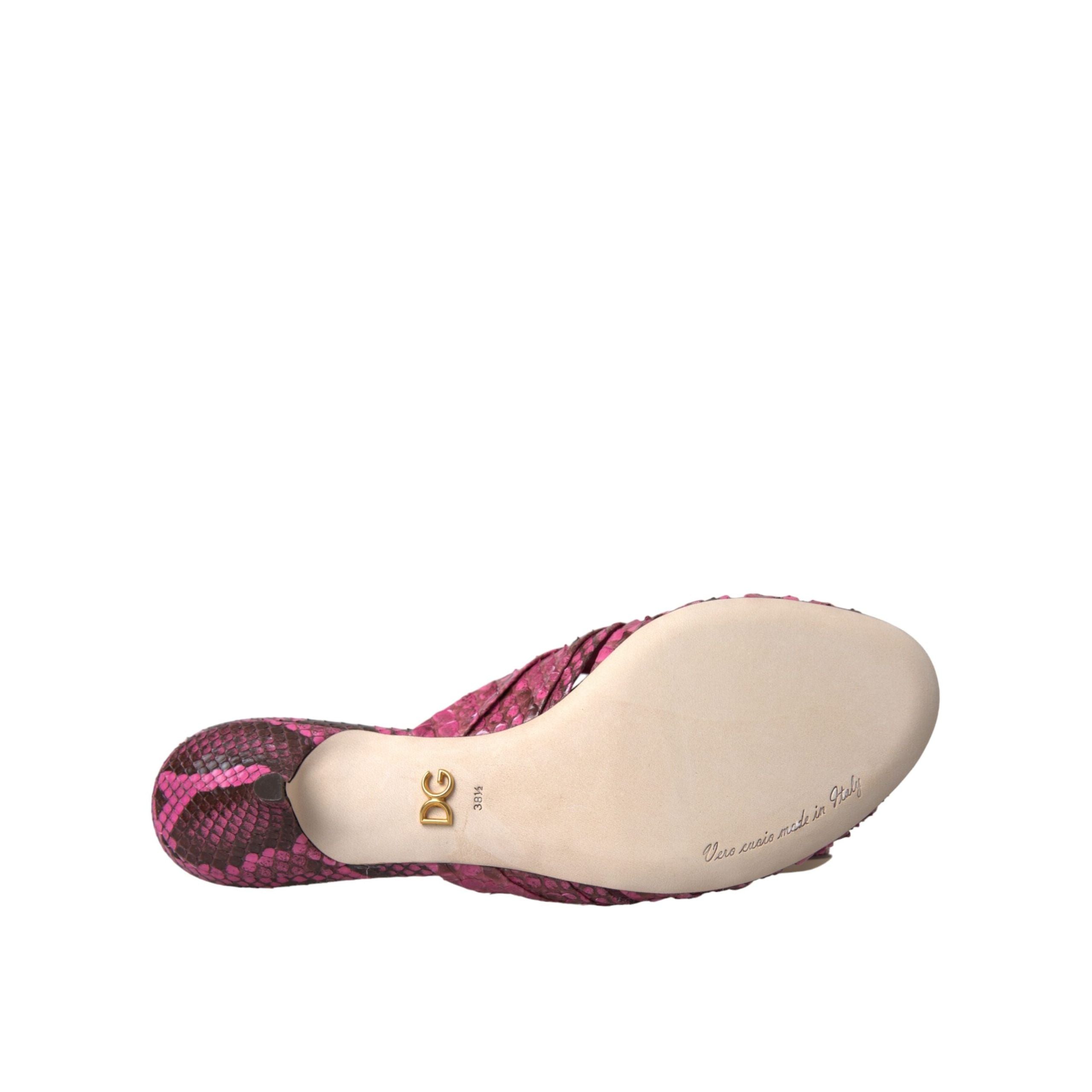 Dolce & Gabbana Pink Exotic Leather Kitten Heel Slides