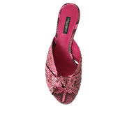 Dolce & Gabbana Pink Exotic Leather Kitten Heel Slides
