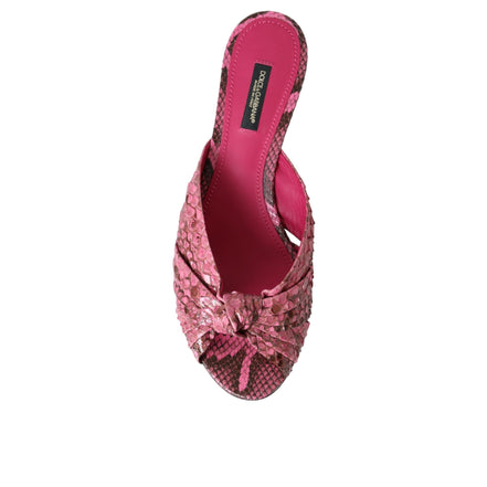 Dolce & Gabbana Pink Exotic Leather Kitten Heel Slides