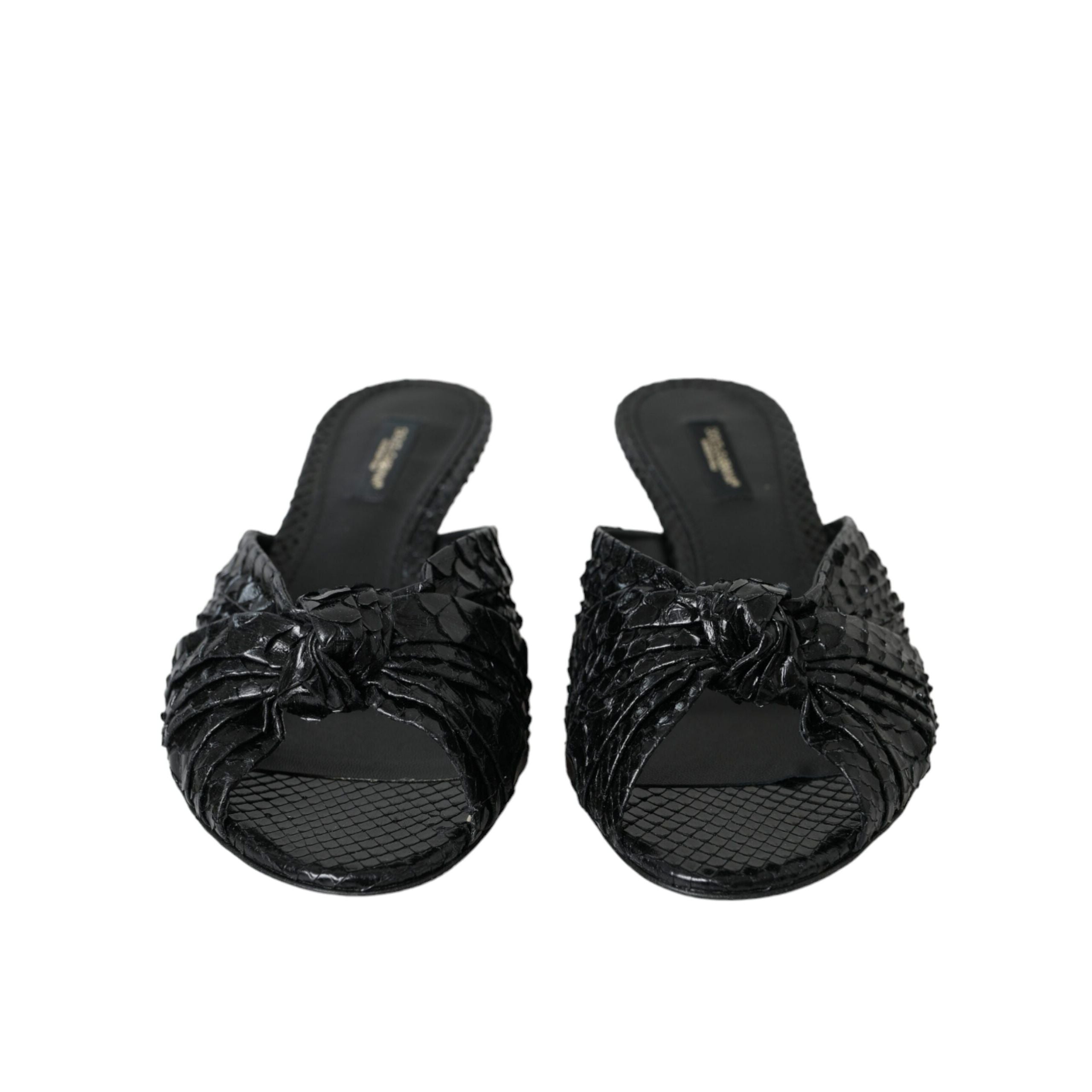 Dolce & Gabbana Black Exotic Leather Heel Slides