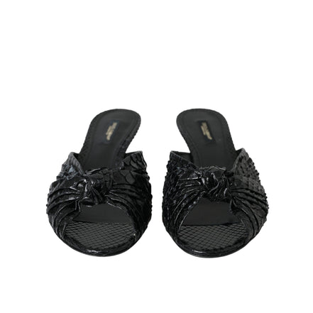 Dolce & Gabbana Black Exotic Leather Heel Slides