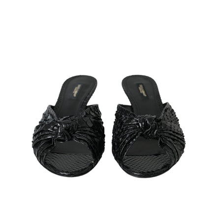Dolce & Gabbana Black Exotic Leather Heel Slides
